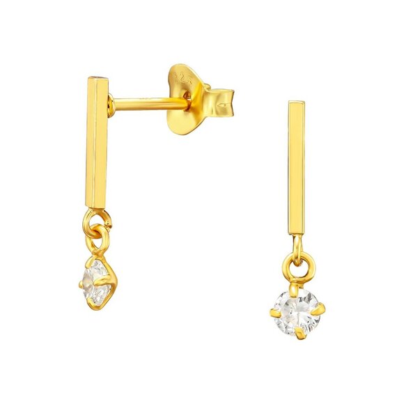 14K Gold Vermeil CZ Dainty Dangle Earrings - Picture 1 of 9